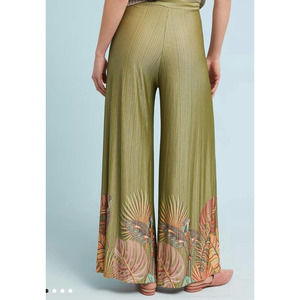 FARM Rio Anthropologie Guadeloupe Palm Print Pleated Wide Leg Pants S